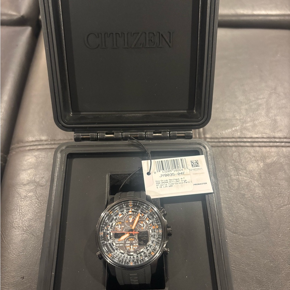 Citizen Men's Black and Silver Chronograph Watch